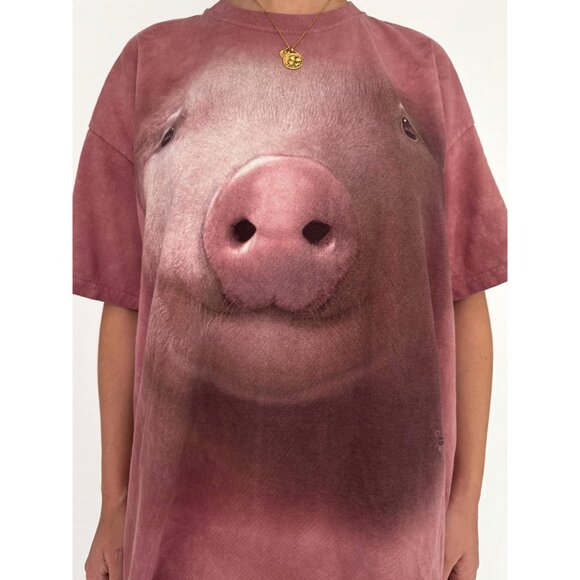 2000s The Mountain pink baby pig face graphic unisex mens cotton tshirt XL XXL - Picture 8 of 9